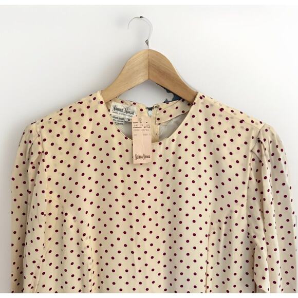 NWT 1980s Neiman Marcus Silk Polka Dot Dress Hong Kong ~ Size 6 ~ Tiered Ruffle - Picture 2 of 10